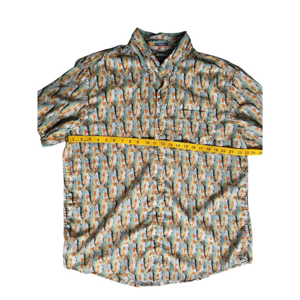 Eddie Bauer Mens Button-Up Tropical Fish Print Shirt Multicolor Size XL Rayon - Picture 5 of 6